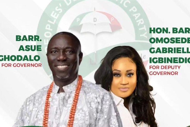 PDP governorship candidate, Asue Ighodalo and his running mate, Omosede Igbinedion.