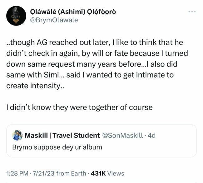 Brymos now-deleted tweet from 2023