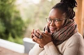 A woman having coffee