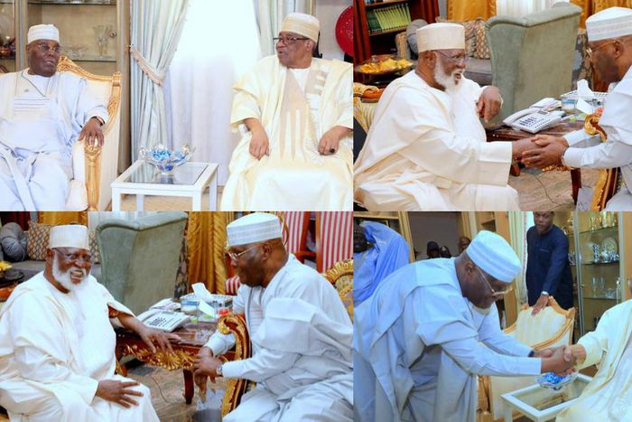 Atiku Abubakar during his Sallah visit to former Heads of State Gen. Ibrahim Babangida (rtd) and Gen. Abdulsalami Abubakar (rtd) at their residences in Minna, Niger State. [Atiku Abubakar/X]