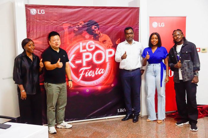 L-R- Nigerian Award-Winning Actor, singer, and dancer, Adeeze Onyegbula Sharon, General Manager, Audio, LG Electronics West Africa, Mr. Daesun Hwang, Head Corporate  Marketing, LG Electronics West Africa, Mr. Hari Elluru, Winner of the Nigerian 2006 Id...