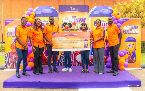 L-R: Brand Manager, Cocoa beverages, Cadbury Ghana Plc, Godfred Mawugbe; Head of Marketing for Cadbury West Africa, Morolake Emokpaire; Brand Manager, Beverages and Biscuits, Cadbury Nigeria Plc, Michael Boateng; Representatives of Beautiful and Brilli...