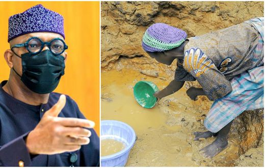 Ogun State Governor, Prince Dapo Abiodun, and a resident of the state fetching dirty water.