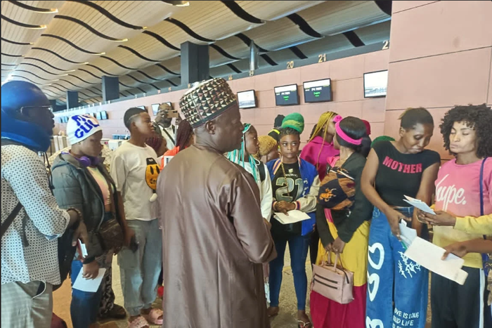 Dr Salihu Abubakar, Acting Nigerian Ambassador to Senegal, addressing some Nigerian girls who are rescued from sexual exploitation in Tamaccounda and Kedougou Regions of Senegal shortly before their repatriation to Nigeria from Dakar, Senegal on June 2...