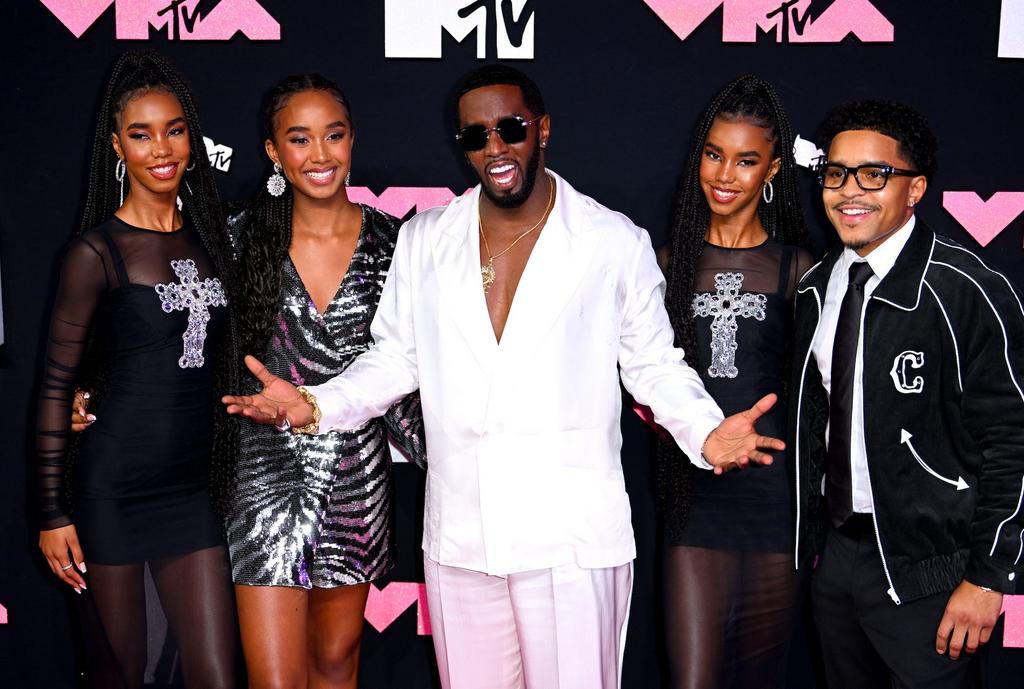 Diddy, Justin Dior Combs, Chance Combs, Jessie James Combs and D'Lila Star Combs attending the MTV Video Music Awards 2023.Getty/Doug Peters