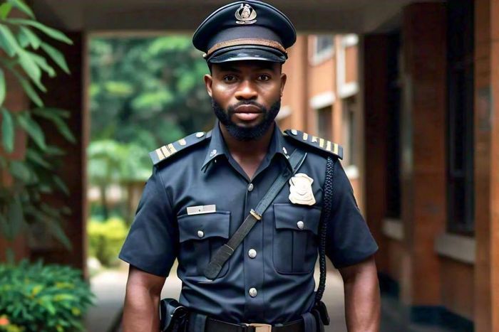 An AI image of a security guard in a Nigerian university.