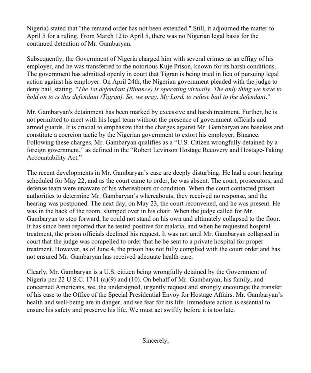 The US lawmakers' letter to Joe Biden.