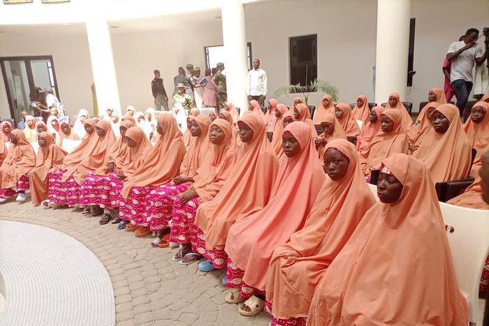 Kaduna Governor Uba Sani with rescued Kuriga schoolchildren