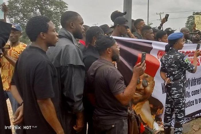 Anambra youths protesting in Awka on Friday