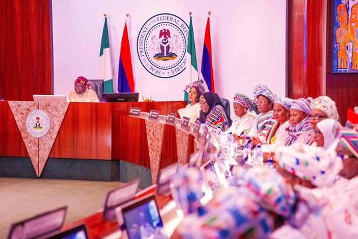 President Bola Ahmed Tinubu met with the National, Zonal, and State Women Leaders of the All Progressives Congress and other Progressive Women stakeholders in the Council Chambers at the Presidential Villa on Thursday, July 13, 2023. [Nosa Asemota]