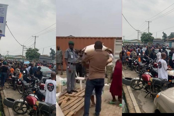 Chaos at Lagos customs office as 2 fainted, others scaled fence to get rice