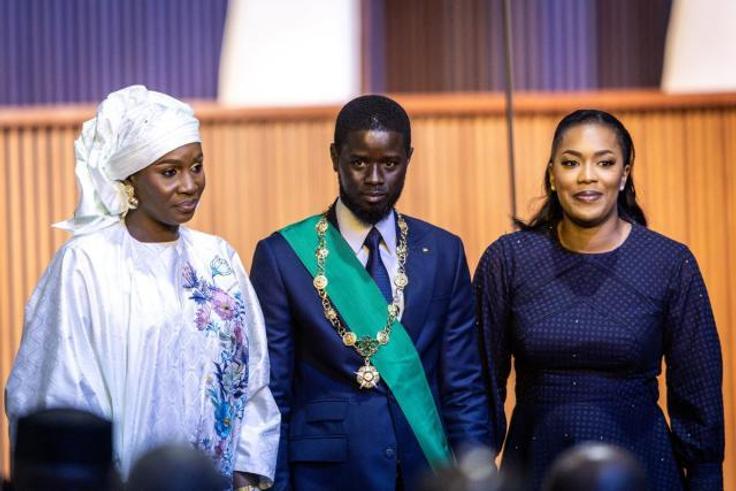 Senegal President Bassirou Diomay Diakhar Faye and his two wives, Marie Khone & Absa Fall
