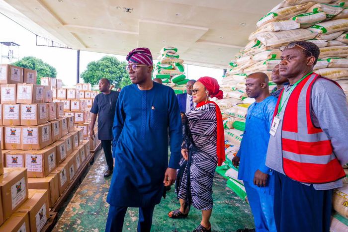 Governor of Lagos State, Mr Babajide Sanwo-Olu, flags off distribution of food items for 500,000 vulnerable households in the state, on Sunday at Lagos House, Alausa. (NAN/PHOTO)