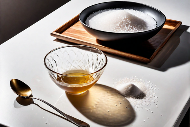 An image of a brown bowl with salt and a glass ( Hotpot.ai )