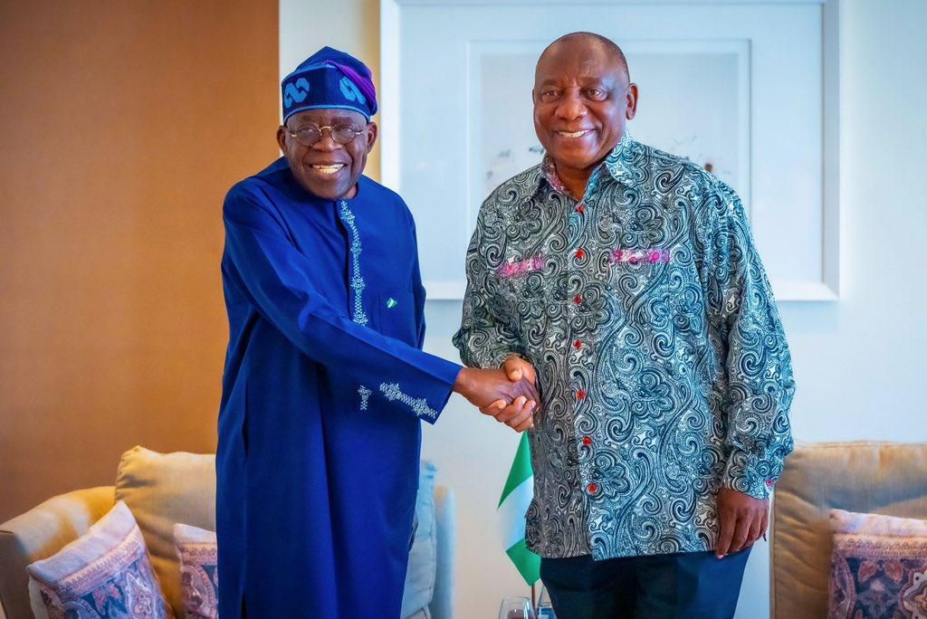 Nigeria's President Bola Tinubu (left) and  President Cyril Ramaphosa of South Africa (right). [Bola Tinubu/X]