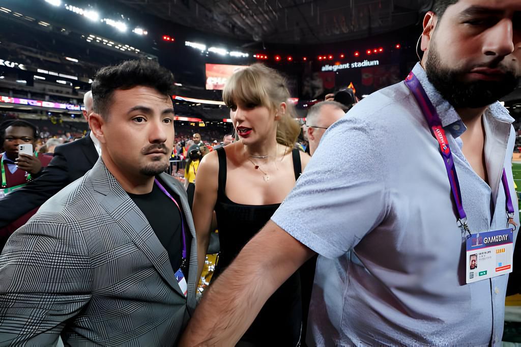 Taylor Swift Escorted onto the field by her security detail [Getty/Timothy.A. Clary]