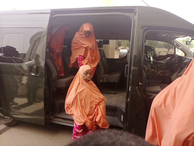 The schoolchildren kidnapped from their schools arrived at the Kaduna State Government House on Monday, March 25, 2024. [Punch]