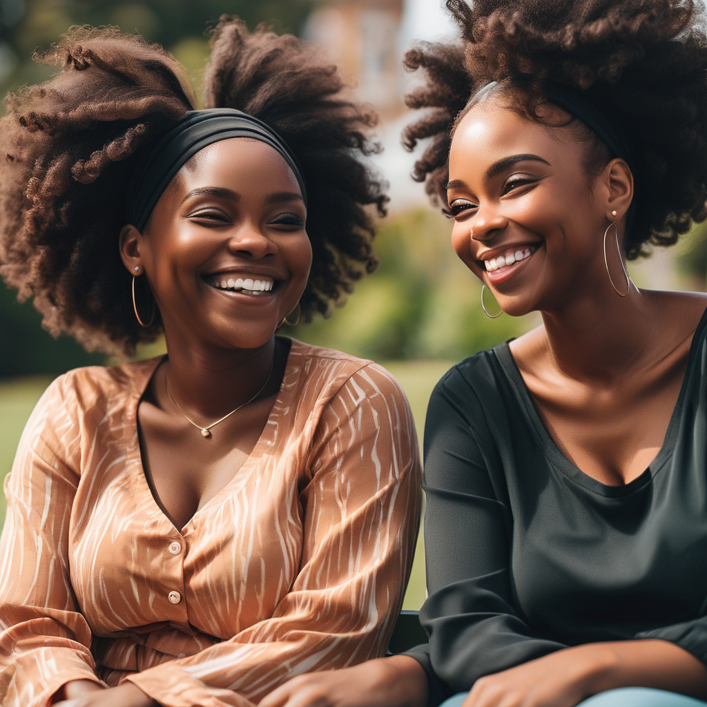 An AI-generated image of two ladies sitting close to each other and smiling at each other
