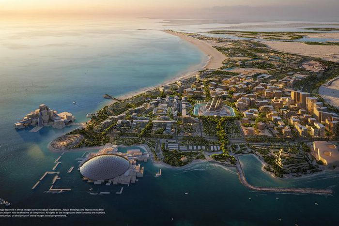 Saadiyat Cultural District 3D Render Sunset Aerial Image EN