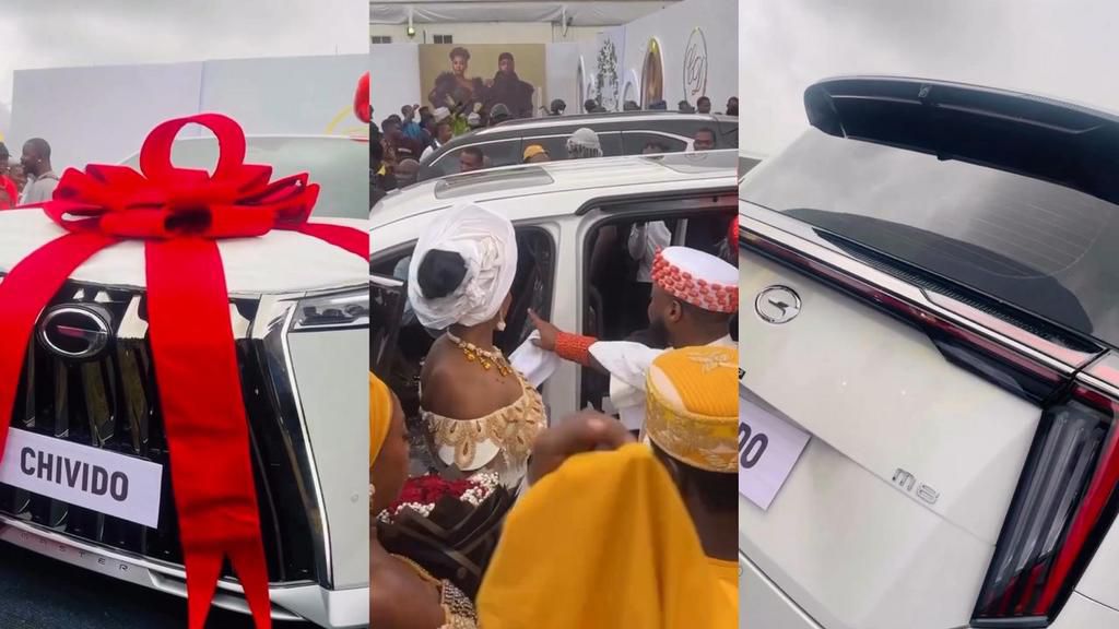 Davido surprises Chioma with new car as wedding gift