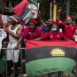 IPOB agitators take part in a demonstration in Rome near the British Embassy to call for the release of Nnamdi Kanu in Biafra, after he was detained in Nigeria on July 26, 2021 in Rome, Italy. [Getty Images]