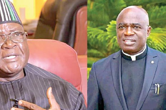 Former governor, Samuel Ortom and Rev Fr Hyacinth Alia [Punch Newspapers]