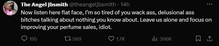 Angel Smith claps at a troll on X