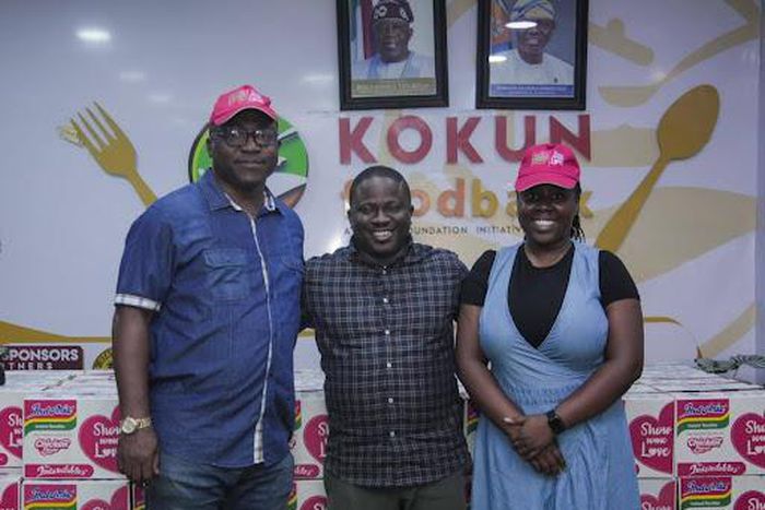 L-R: Temitope Ashiwaju, Group Corporate Communications and Event Manager, Dufil Prima Foods LTD; Olukokun Adepeju, Founder, Kokun Foundation Food Bank, and Oluwadamilola Olujide, Associate Consultant, Chain Reactions Africa at the food donation initiat...
