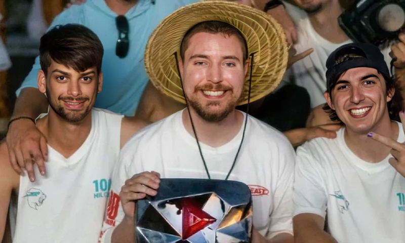 MrBeast showing his red play button