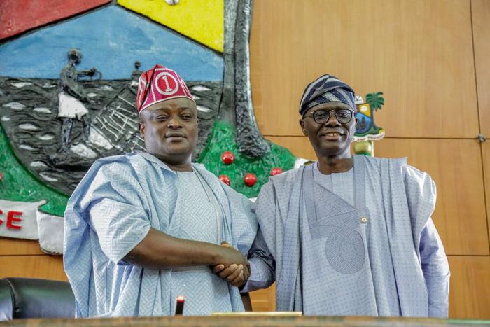 Speaker of the Lagos State House of Assembly, Mudashiru Obasa, and Governor Babajide Sanwo-Olu. [PMNews]