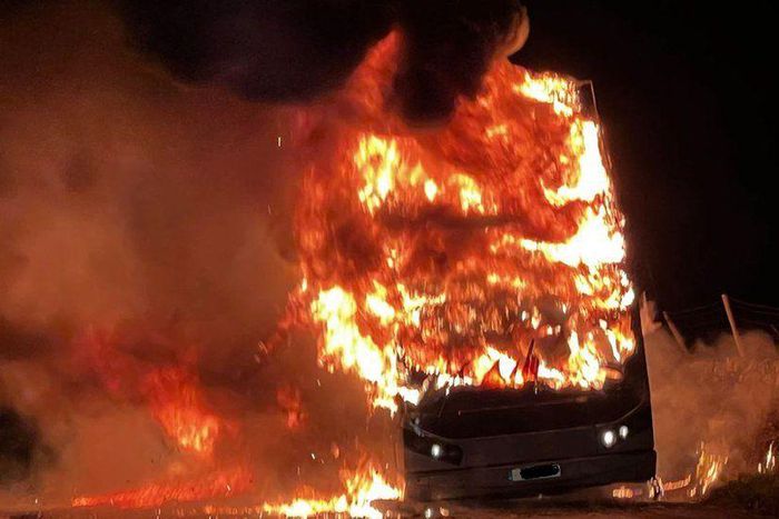 A bus on fire [BBC]