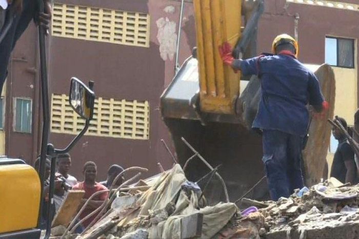 Emergency workers on scene of Lagos building collapse