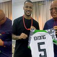 William Troost-Ekong presents jersey to his Governor Umo Eno [BFA]