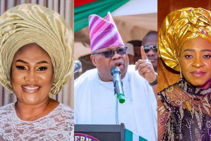 Gov Ademola Adeleke and his two wives.