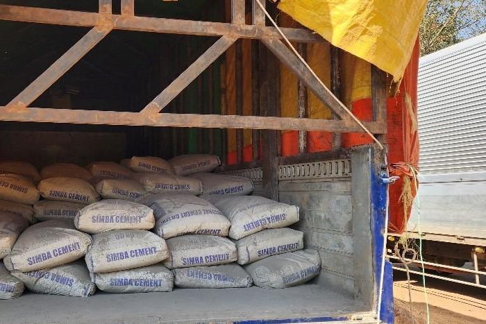 Bags of cement in a truck