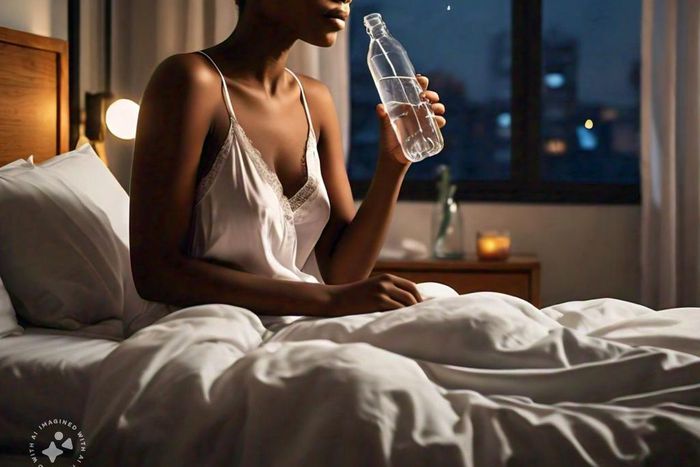 Black woman drinking water before bed [Meta AI]
