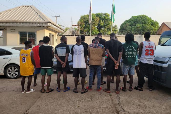 The suspected fraudsters arrested in Makurdi, Benue State capital. [Punch]
