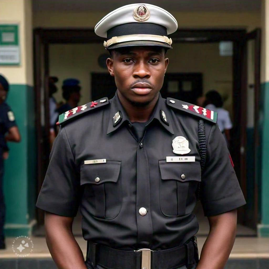 An AI image of a security guard in a Nigerian university.