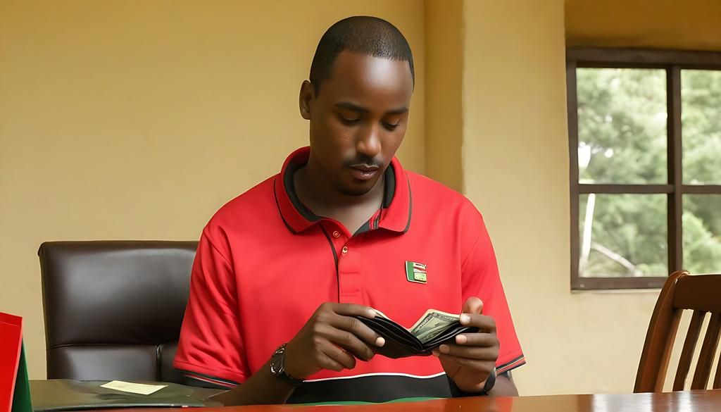 An AI generate image of a person looking at their wallet