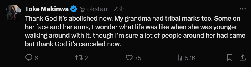 Toke Makinwa's second post  [X/Toke Makinwa]