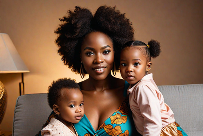 An AI-generated image of a mother and her children during a photoshoot session (Source - Hotpot.ai)