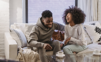 A couple laughing