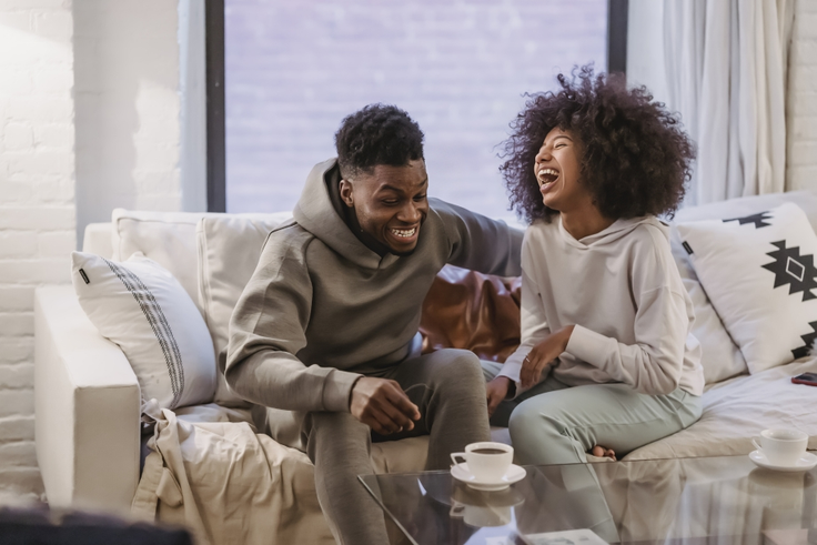 A couple laughing