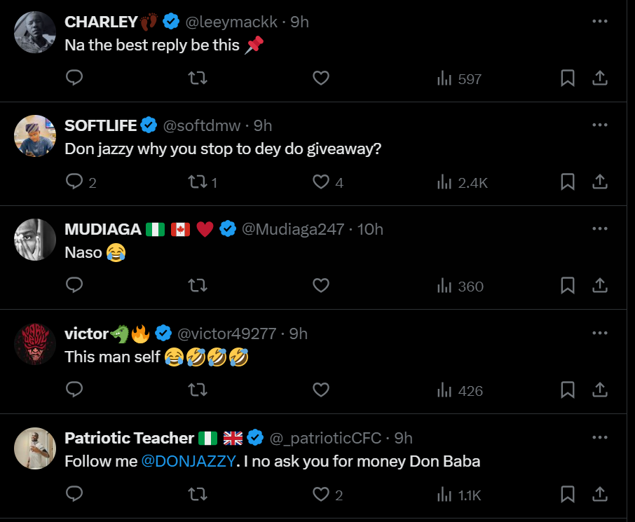 Reactions to Don Jazzy's post [X/Don Jazzy]