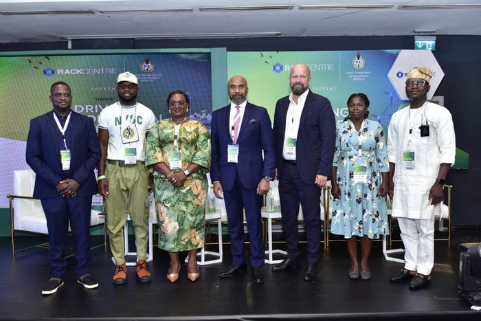 (L-R) Adetayo Odusole, Head, Sustainability Coordination, Rack Centre; Dolapo Olaoluwa, Convener, NYSC CDS Project - WTE Summit; Mrs Yetunde Baderinwa, State Coordinator NYSC Lagos State; Ezekiel Egboye, Chief Operating Officer, Rack Centre; Lars Johan...