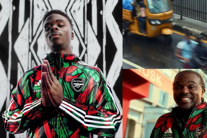 Bukayo Saka and Kanu model Lagos-themed Arsenal away jersey for the 2024/25 season