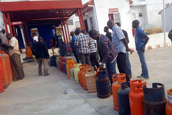 A cooking gas depot with customers in queue to refill their cylinders. [Punch]