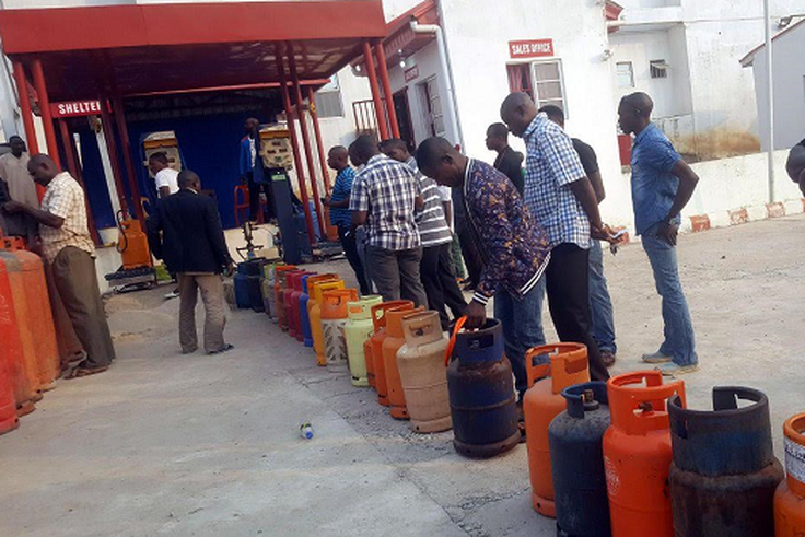 A cooking gas depot with customers in queue to refill their cylinders. [Punch]