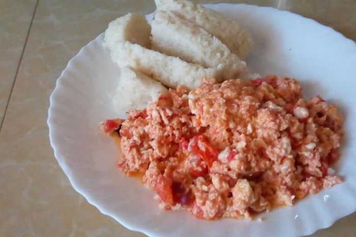A meal of ugali and eggs