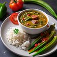 Okro soup and white rice